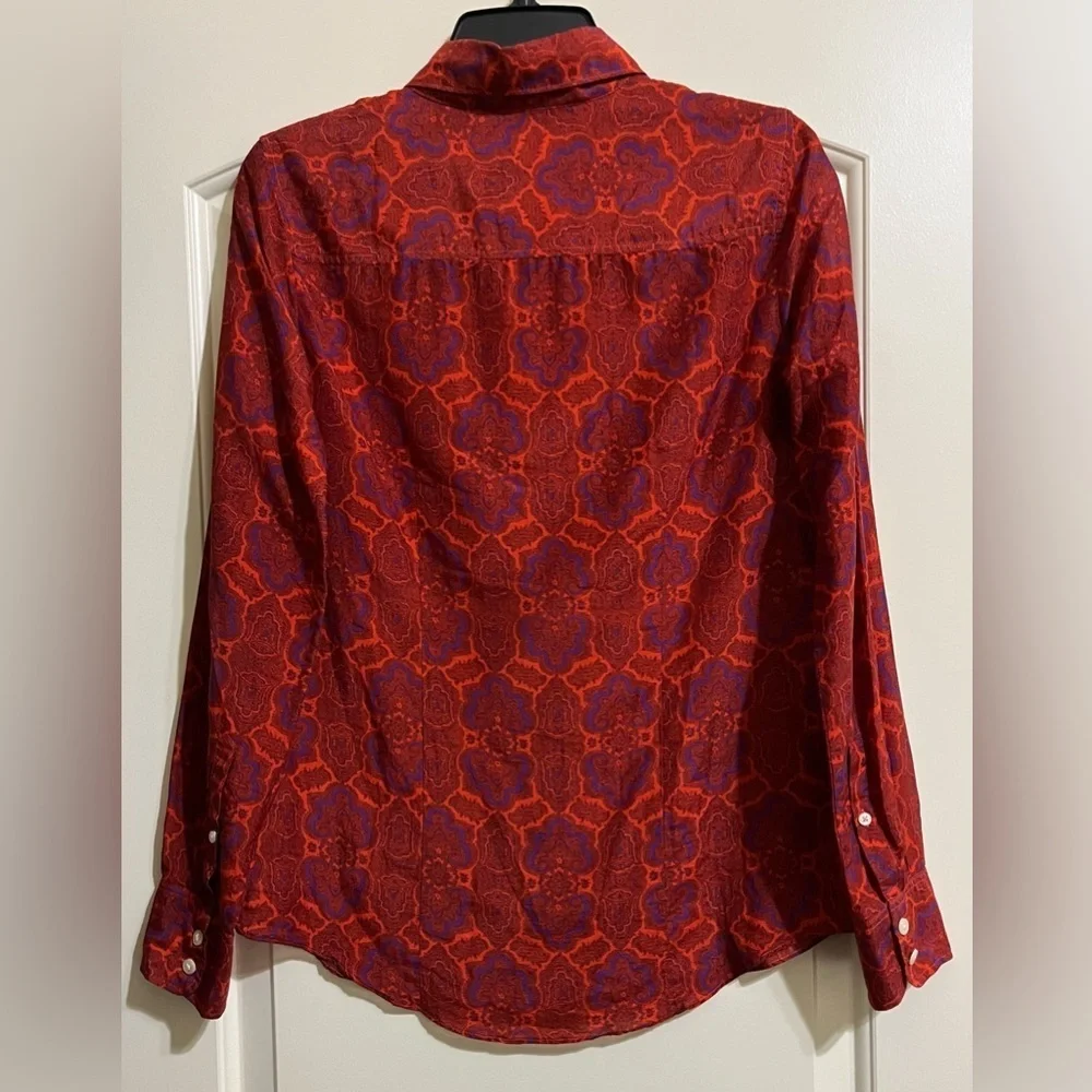 J. Crew Perfect Women’s Silk Blend Red Blue Button Down Shirt Size Small